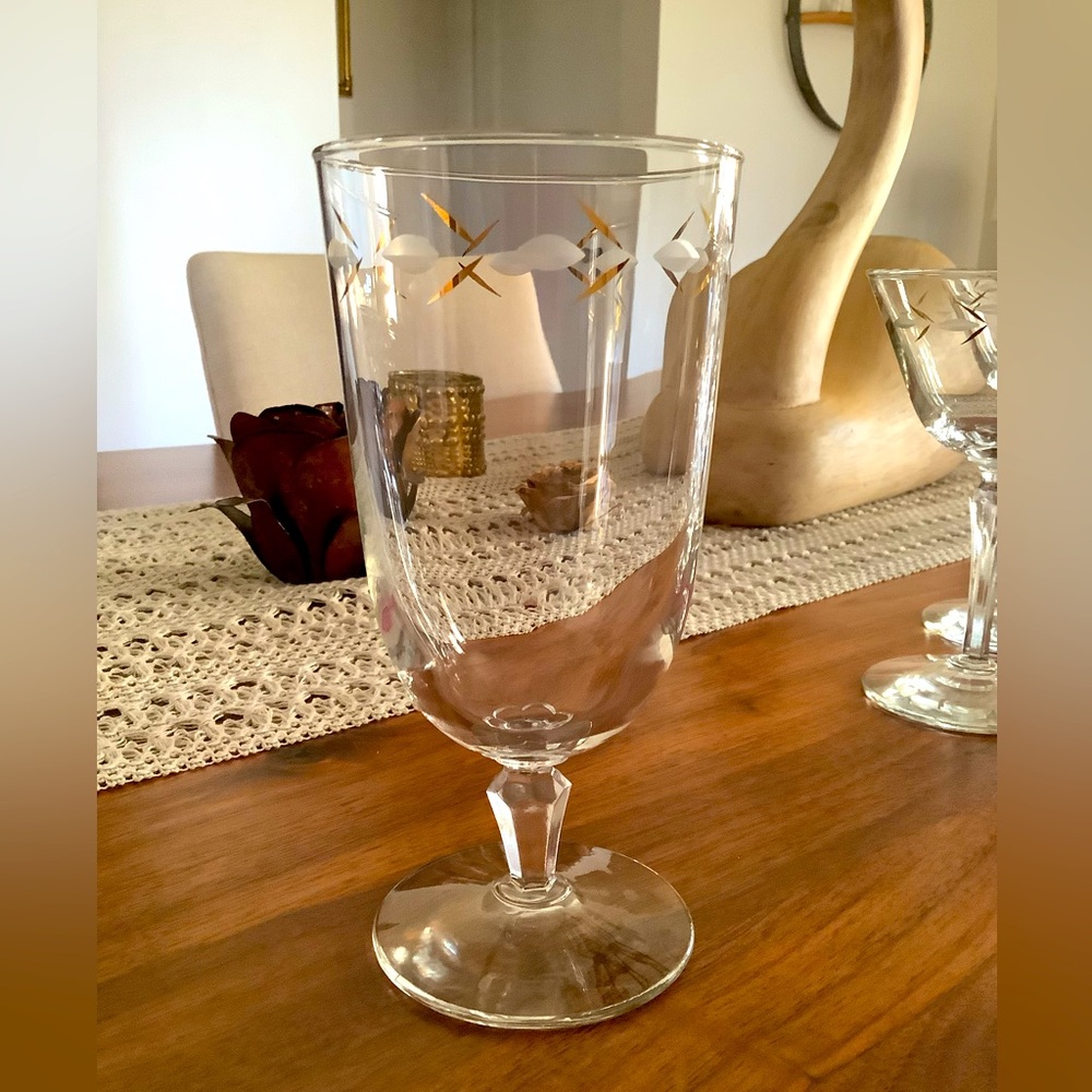 Vintage Libbey 3001-15 tall stemmed water glasses. Selling in sets of four